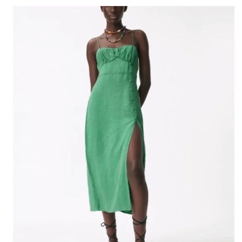 Zara Green Midi Dress with Side Slit